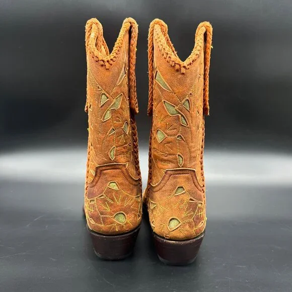 Old Gringo Wyoming Tooled Brown Leather Short Cowgirl Cowboy Western Boots 7.5 - Picture 5 of 16